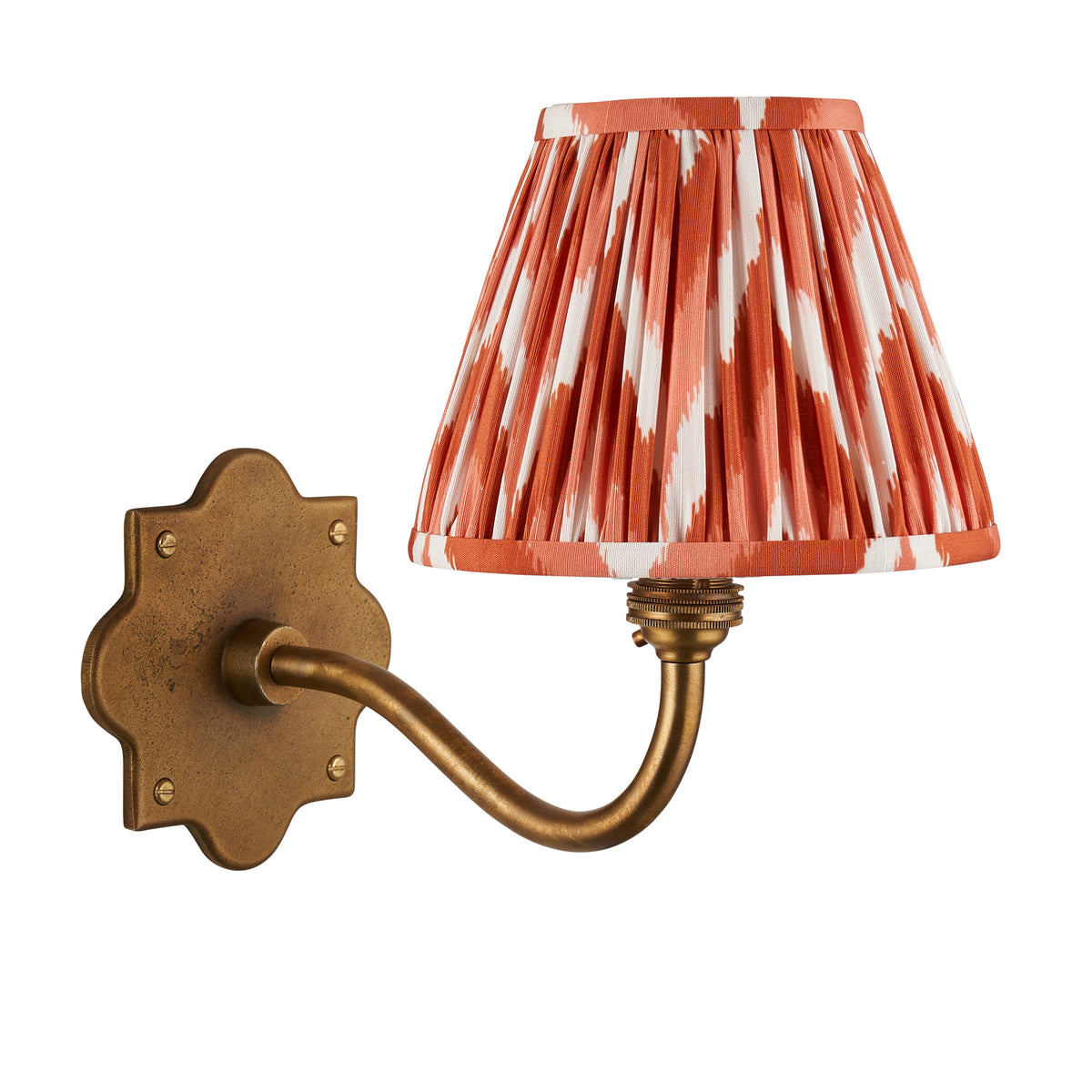 Anvil Curve Wall Light in Brass with Apricot Orange 16cm Zigzag Shade