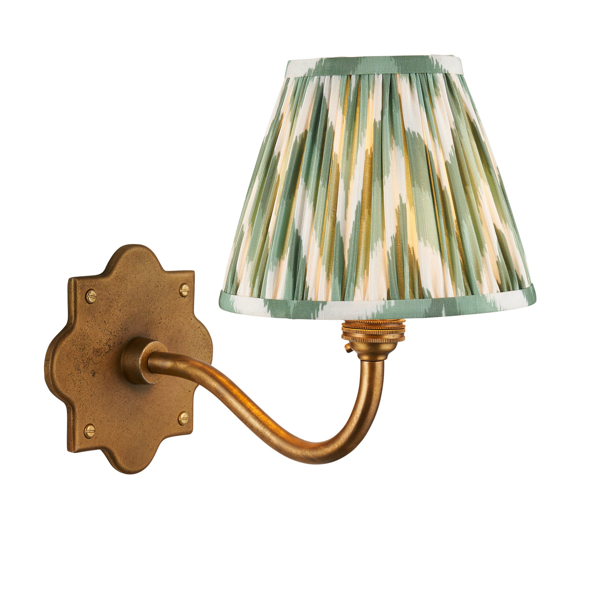 Anvil Curve Wall Light in Brass with Cotswold Green 16cm Zigzag Shade