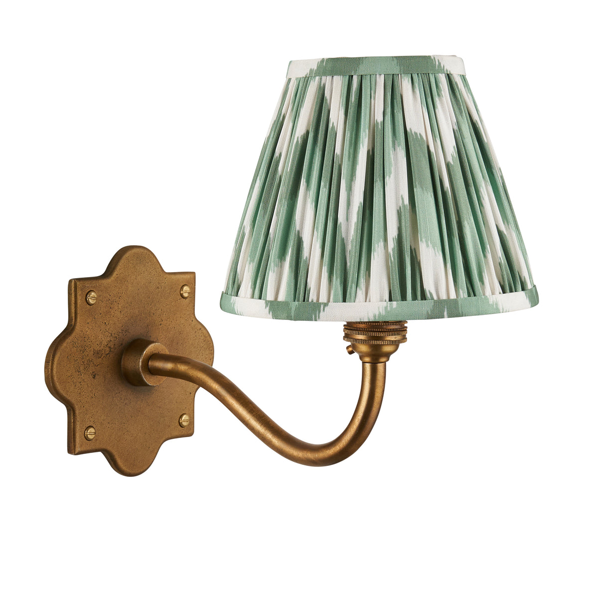 Anvil Curve Wall Light in Brass with Cotswold Green 16cm Zigzag Shade