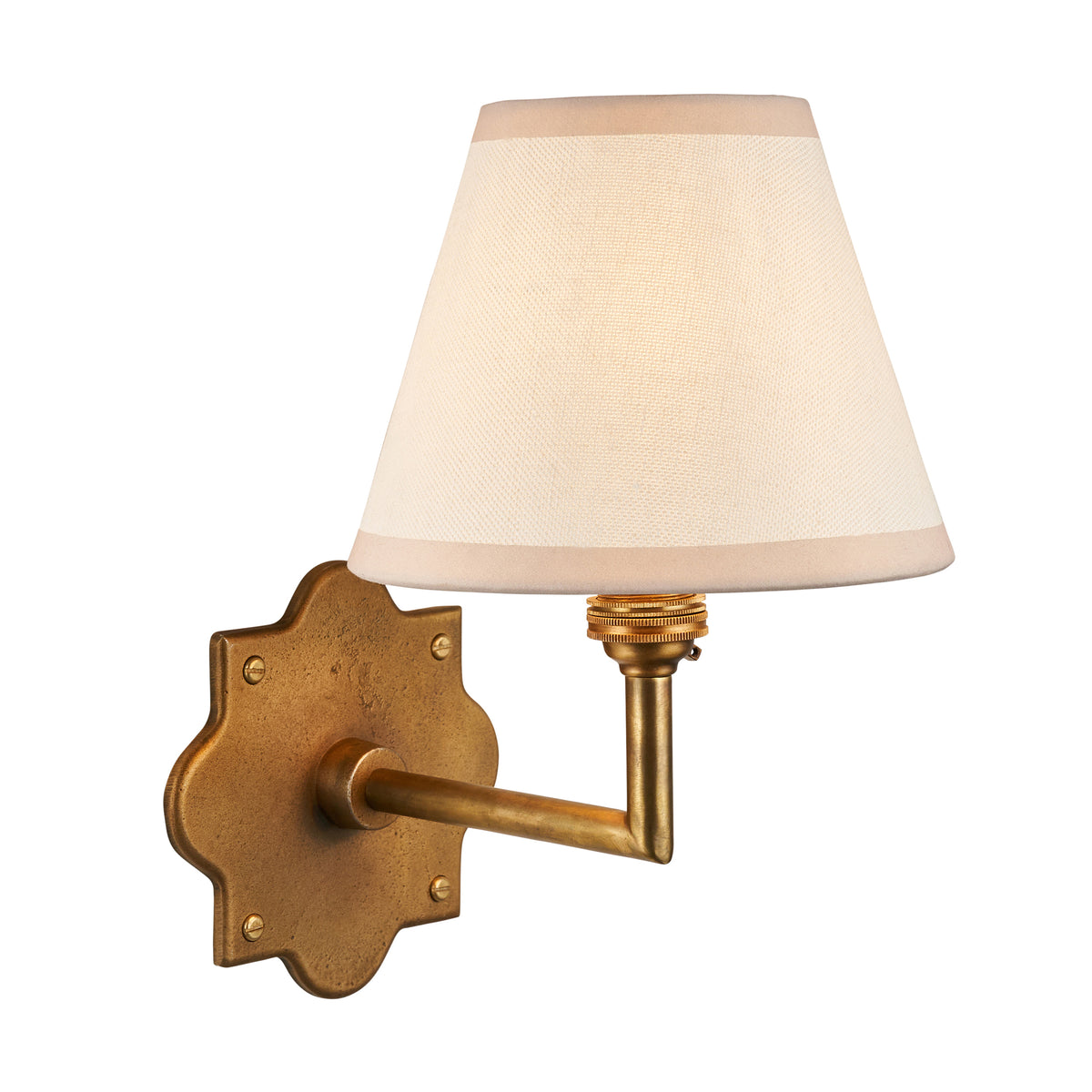 Anvil Angle Wall Light in Brass with Vintage & Almond White 16cm Ivy Shade