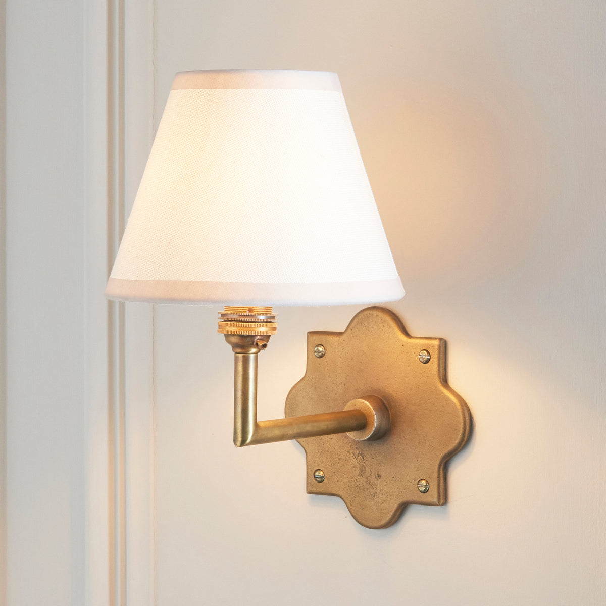 Anvil Angle Wall Light in Brass with Vintage & Almond White 16cm Ivy Shade