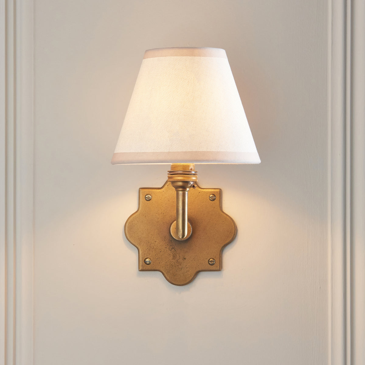 Anvil Angle Wall Light in Brass with Vintage & Almond White 16cm Ivy Shade
