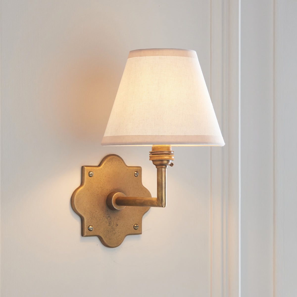 Anvil Angle Wall Light in Brass with Vintage & Almond White 16cm Ivy Shade
