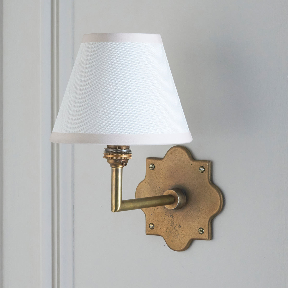Anvil Angle Wall Light in Brass with Vintage & Almond White 16cm Ivy Shade