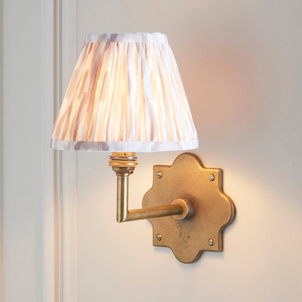 Anvil Angle Wall Light in Brass with Neutral 16cm Ikat Shade