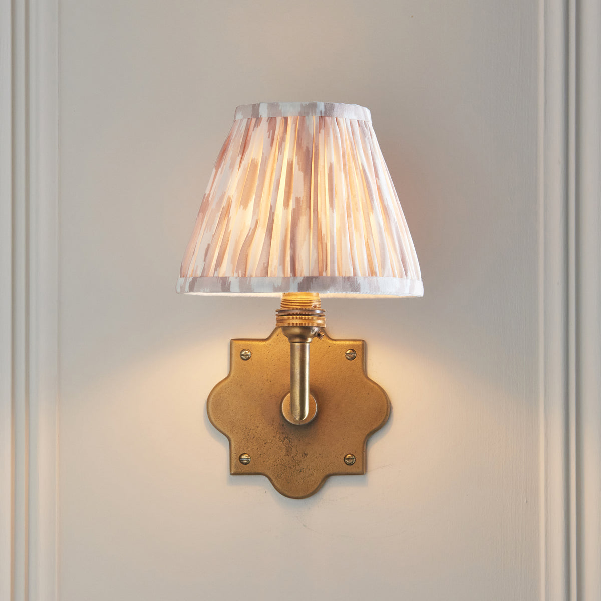 Anvil Angle Wall Light in Brass with Neutral 16cm Ikat Shade
