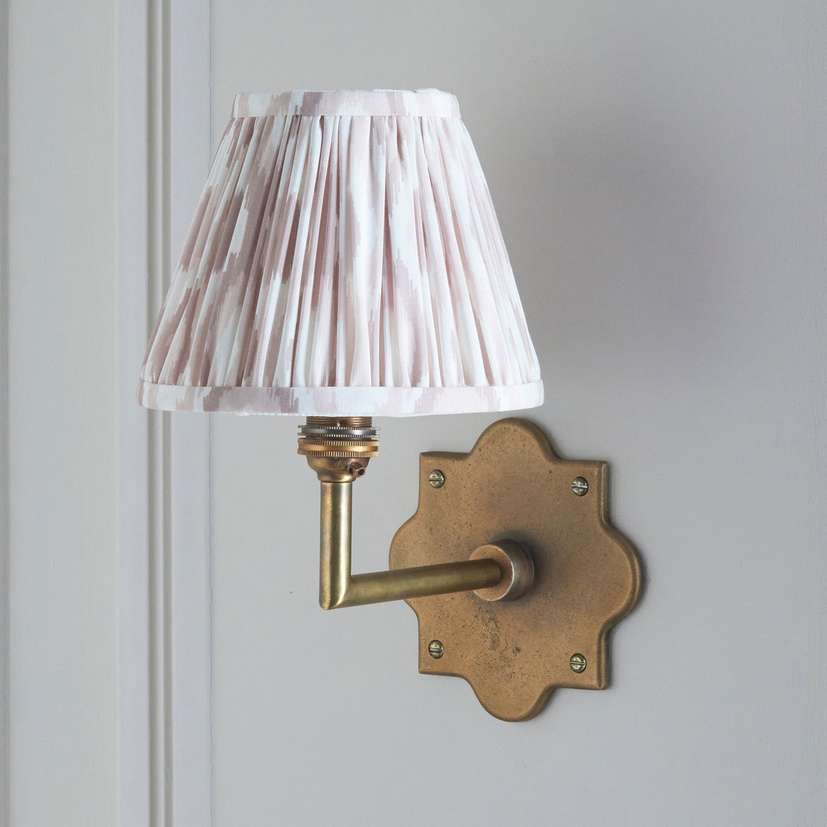 Anvil Angle Wall Light in Brass with Neutral 16cm Ikat Shade