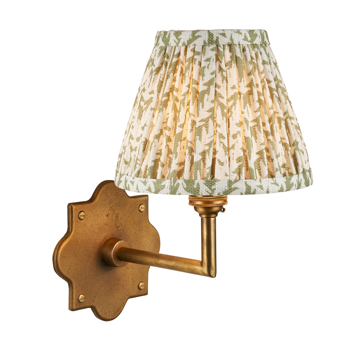Anvil Angle Wall Light in Brass with Herb Garden Green 16cm Leaf Shade