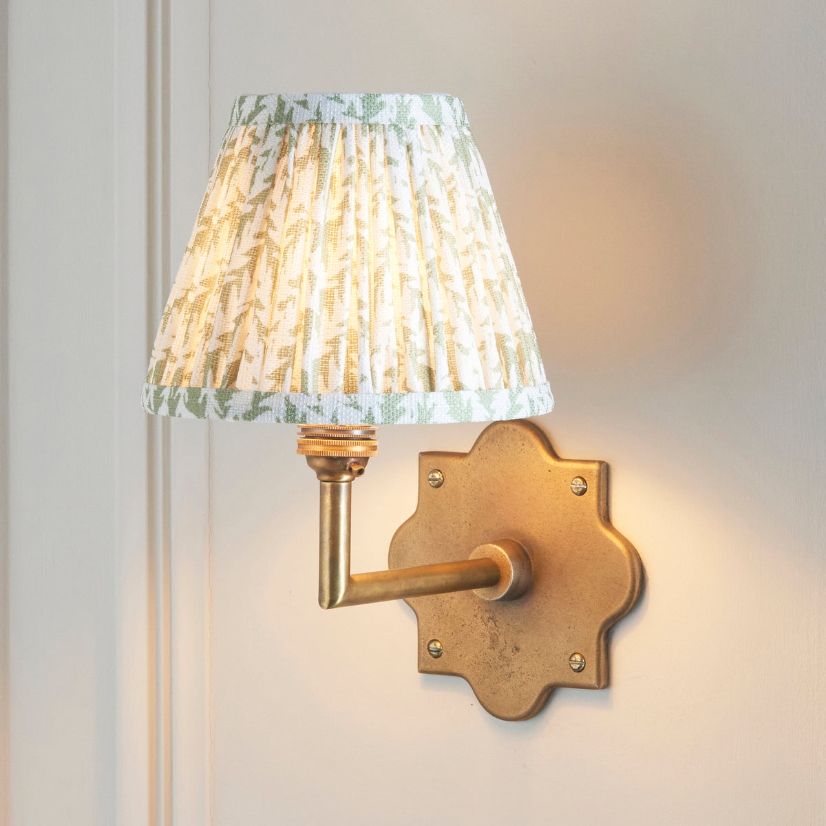 Anvil Angle Wall Light in Brass with Herb Garden Green 16cm Leaf Shade
