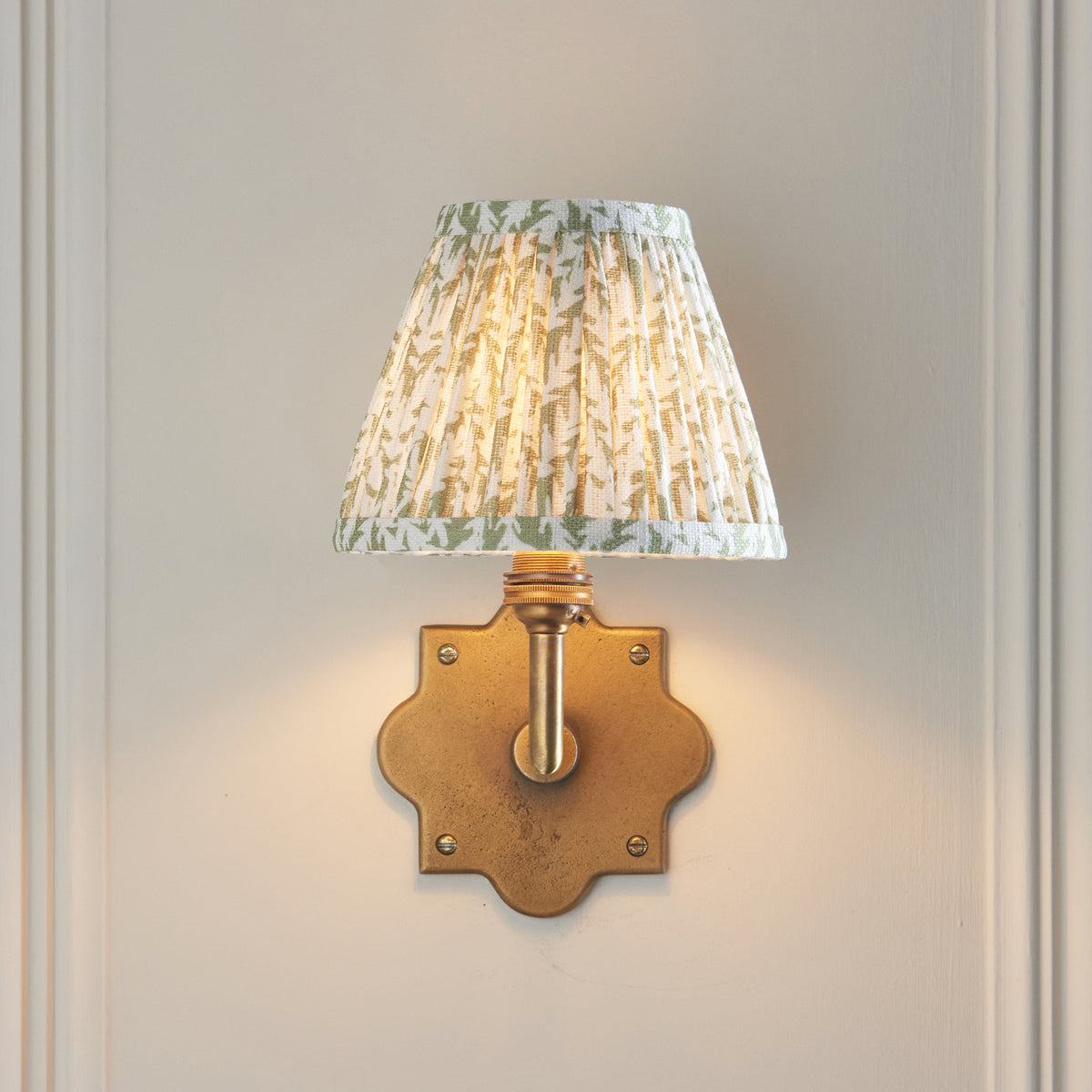 Anvil Angle Wall Light in Brass with Herb Garden Green 16cm Leaf Shade