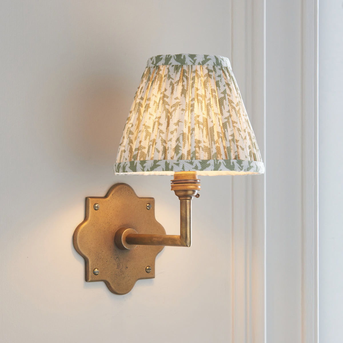Anvil Angle Wall Light in Brass with Herb Garden Green 16cm Leaf Shade