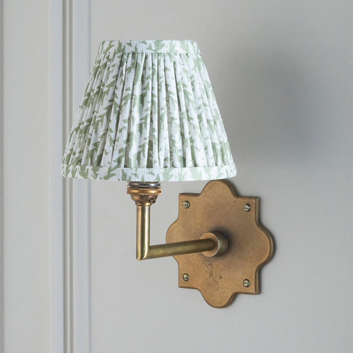 Anvil Angle Wall Light in Brass with Herb Garden Green 16cm Leaf Shade