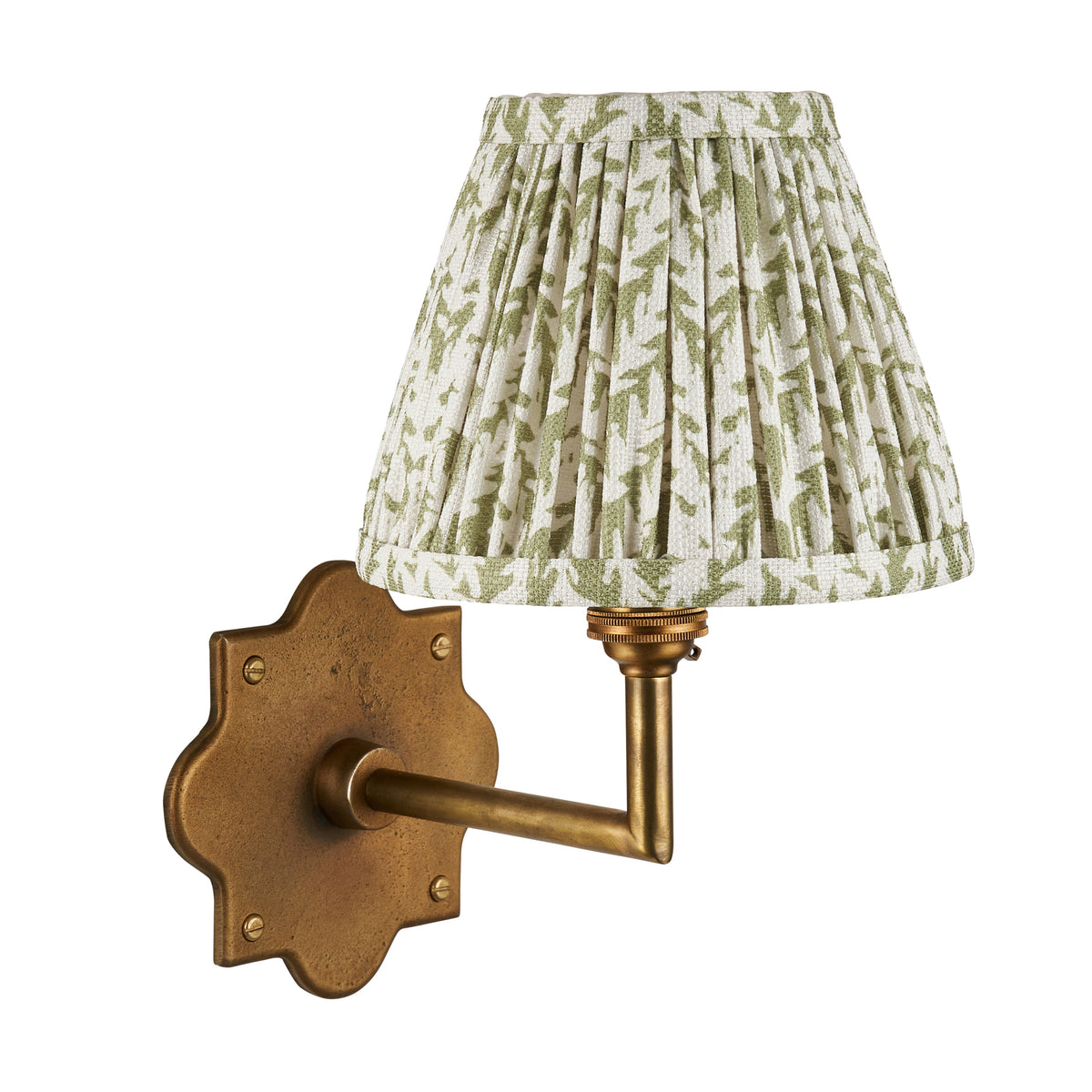 Anvil Angle Wall Light in Brass with Herb Garden Green 16cm Leaf Shade