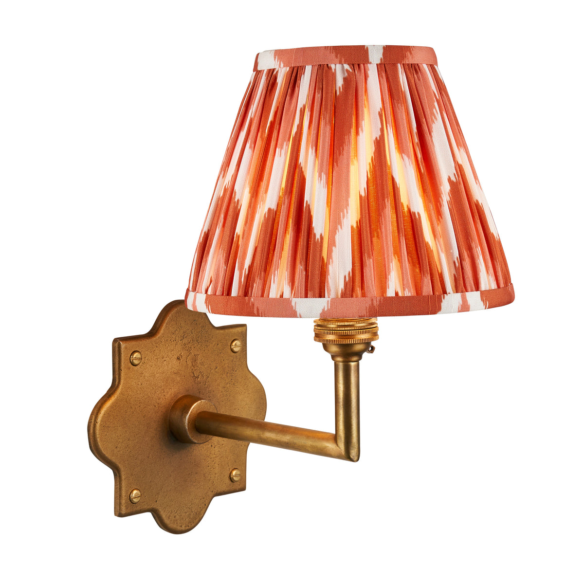 Anvil Angle Wall Light in Brass with Apricot Orange 16cm Zigzag Shade