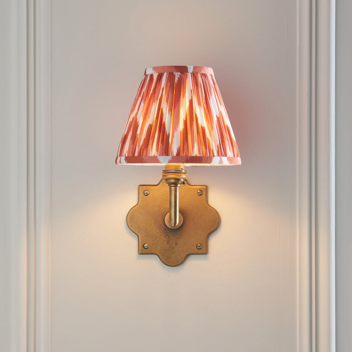 Anvil Angle Wall Light in Brass with Apricot Orange 16cm Zigzag Shade