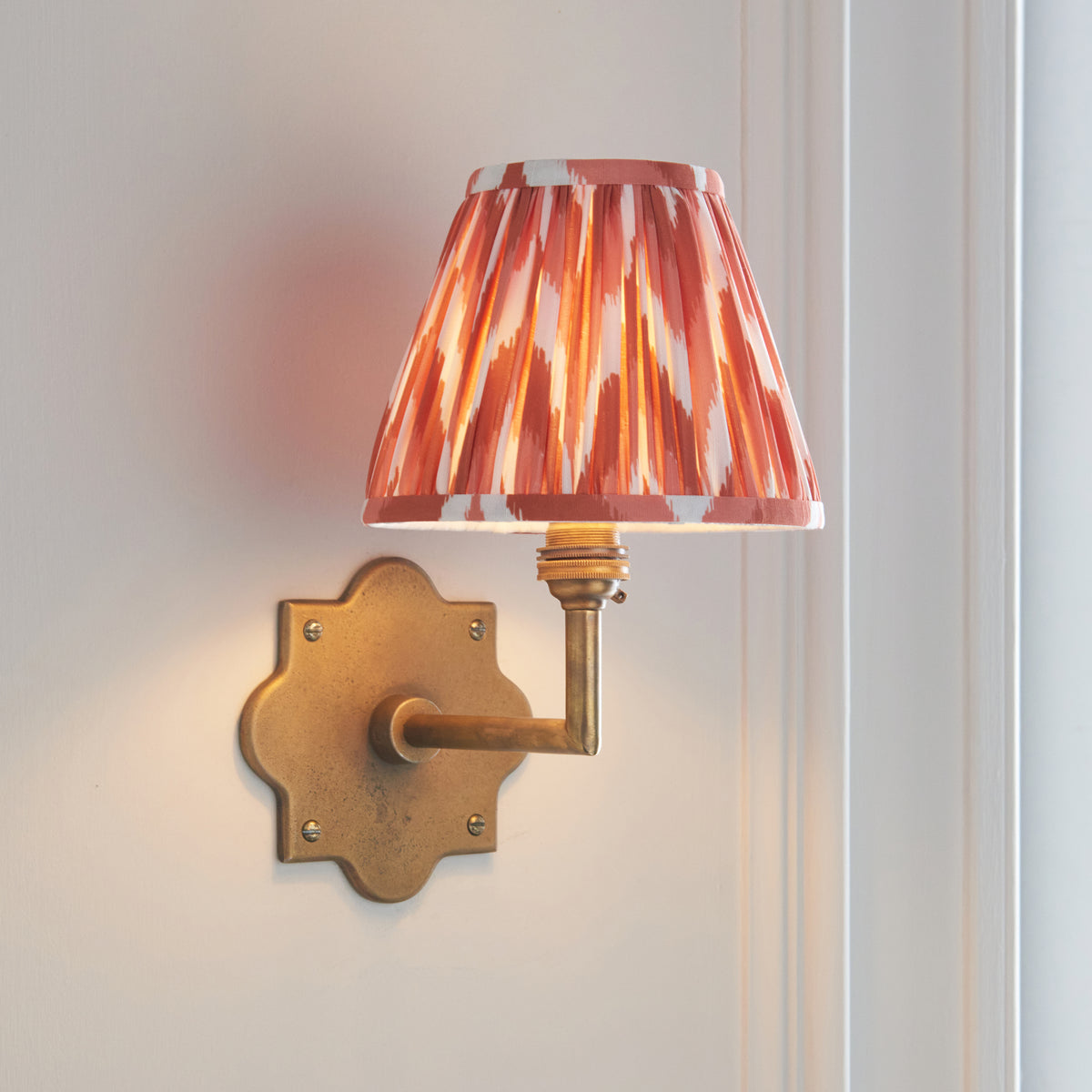Anvil Angle Wall Light in Brass with Apricot Orange 16cm Zigzag Shade