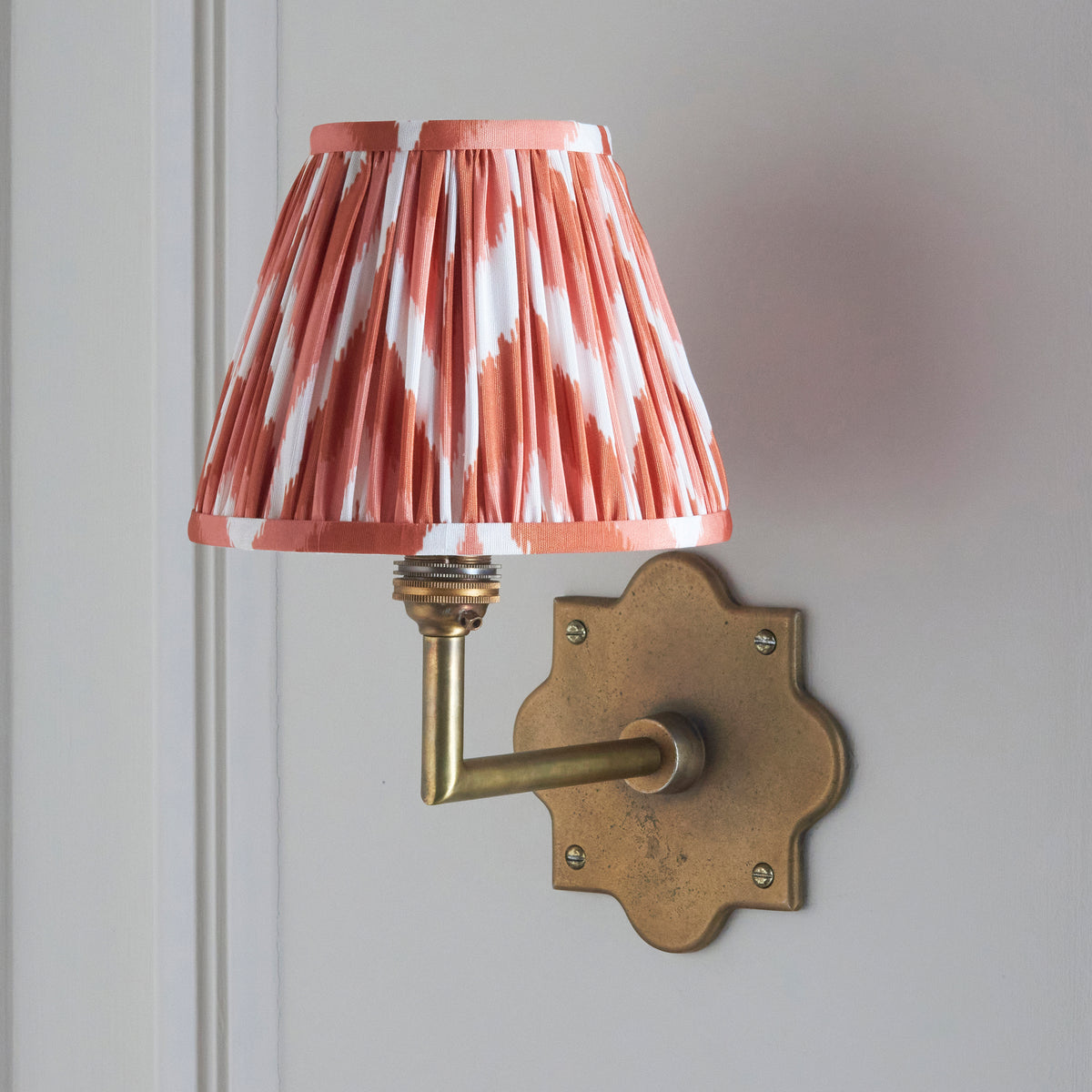 Anvil Angle Wall Light in Brass with Apricot Orange 16cm Zigzag Shade