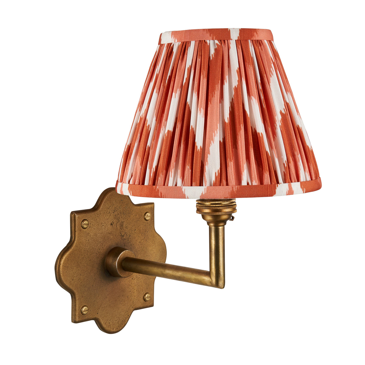Anvil Angle Wall Light in Brass with Apricot Orange 16cm Zigzag Shade