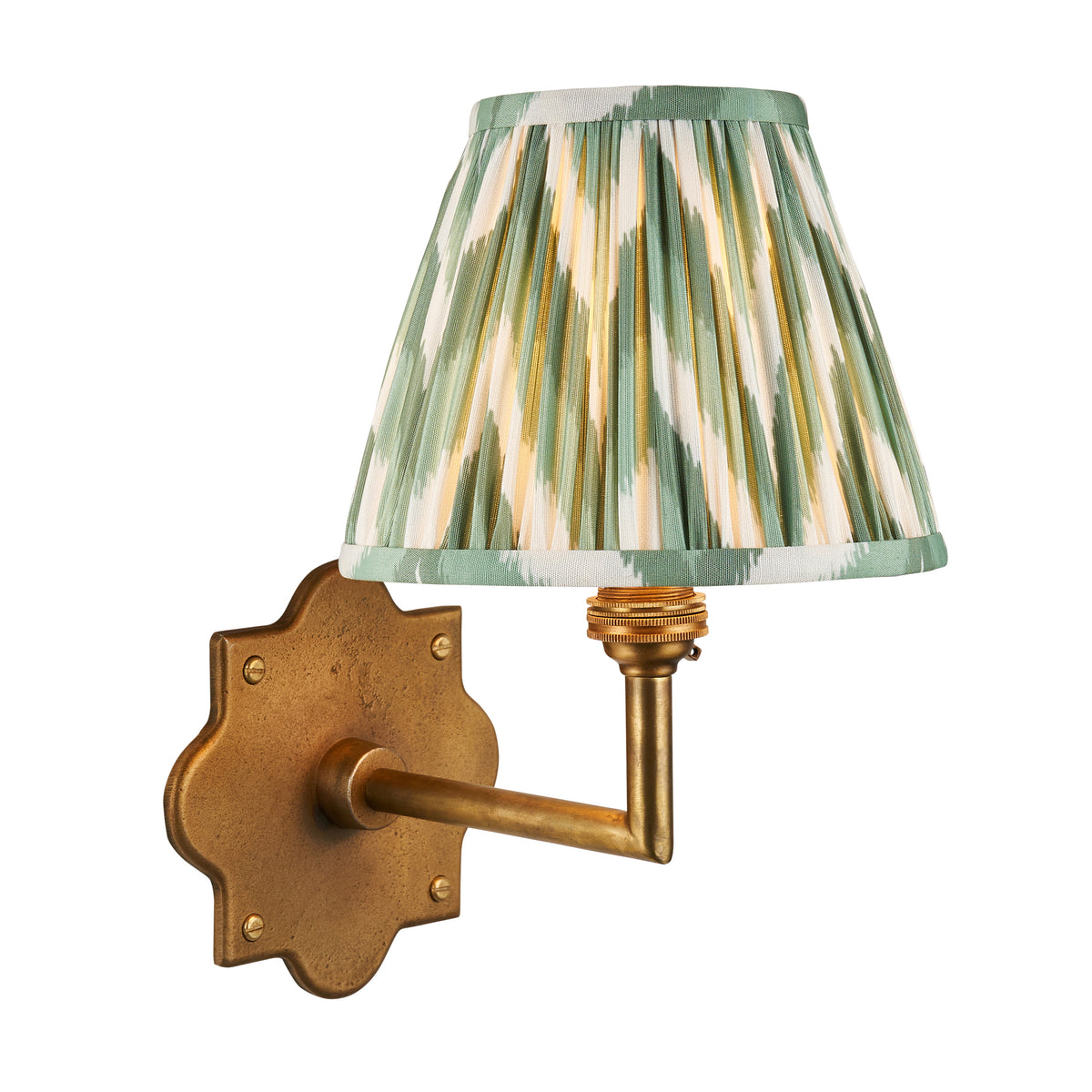 Anvil Angle Wall Light in Brass with Cotswold Green 16cm Zigzag Shade
