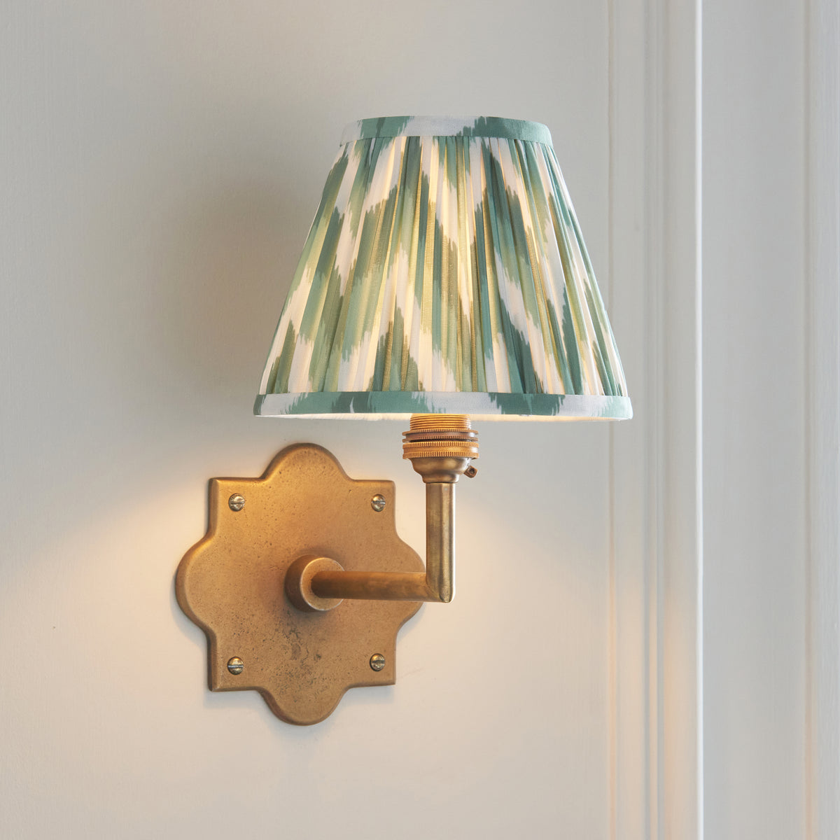 Anvil Angle Wall Light in Brass with Cotswold Green 16cm Zigzag Shade