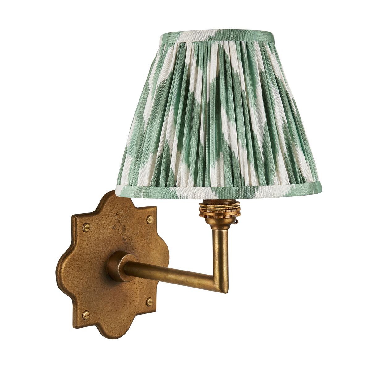 Anvil Angle Wall Light in Brass with Cotswold Green 16cm Zigzag Shade