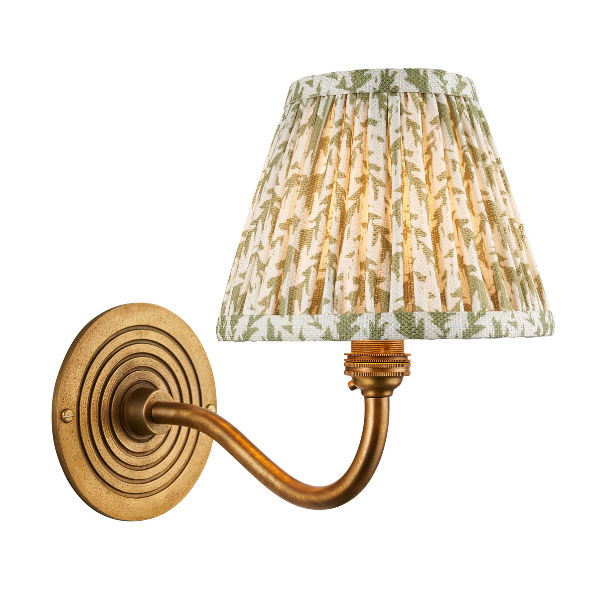 Ripple Curve Wall Light in Brass with Herb Garden Green 16cm Leaf Shade