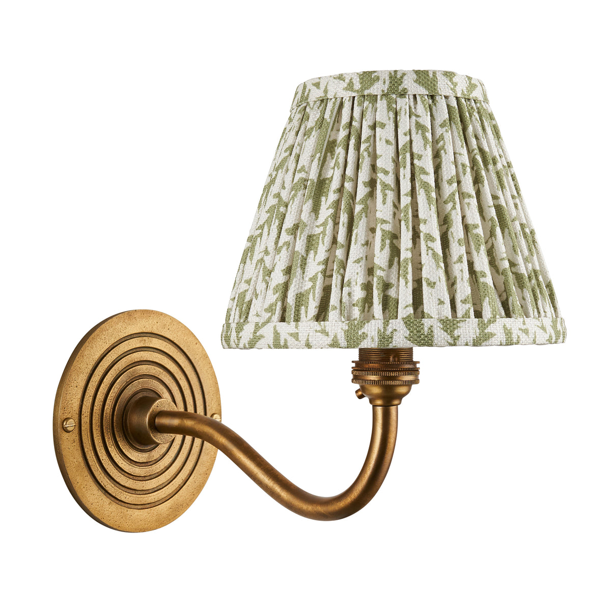 Ripple Curve Wall Light in Brass with Herb Garden Green 16cm Leaf Shade
