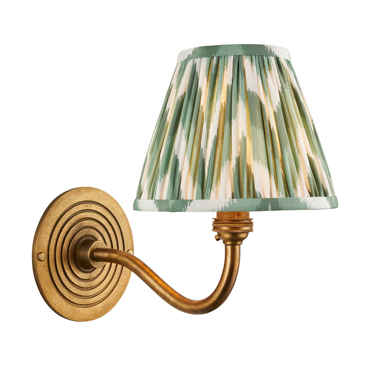 Ripple Curve Wall Light in Brass with Cotswold Green 16cm Zigzag Shade