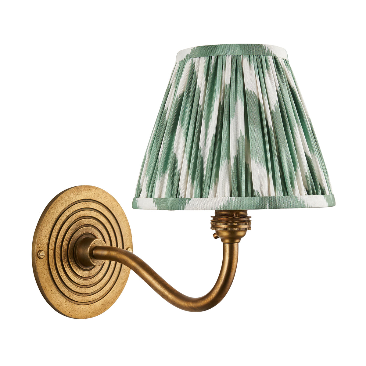 Ripple Curve Wall Light in Brass with Cotswold Green 16cm Zigzag Shade