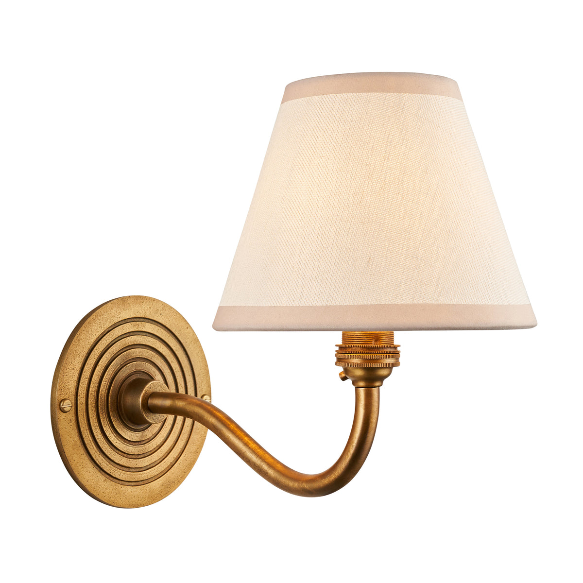 Ripple Curve Wall Light in Brass with Vintage & Almond White 16cm Ivy Shade