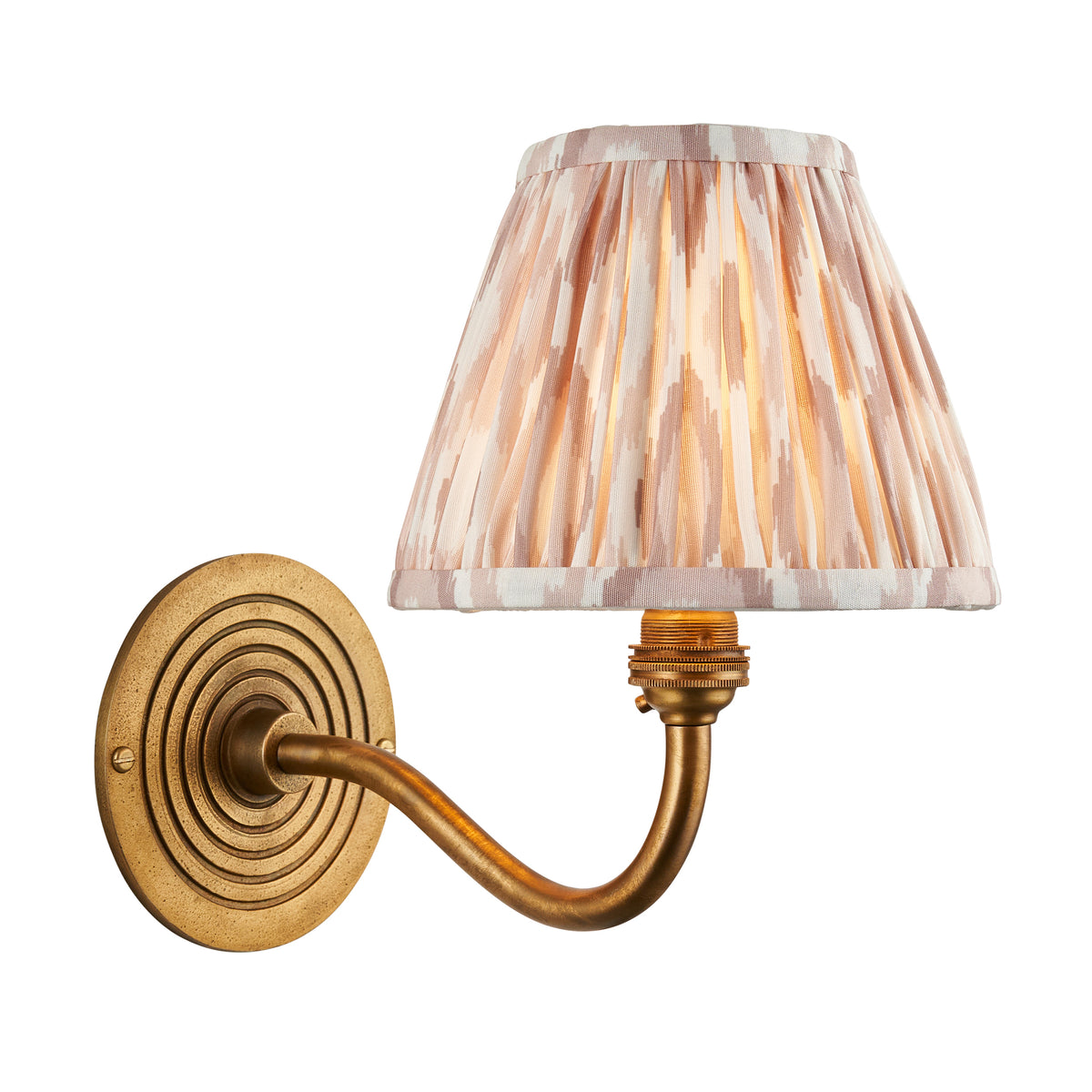 Ripple Curve Wall Light in Brass with Neutral 16cm Ikat Shade