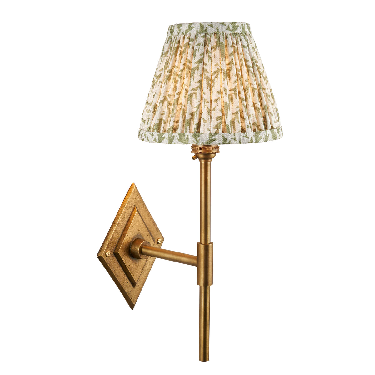 Diamond Tall Wall Light in Brass with Herb Garden Green 16cm Leaf Shade