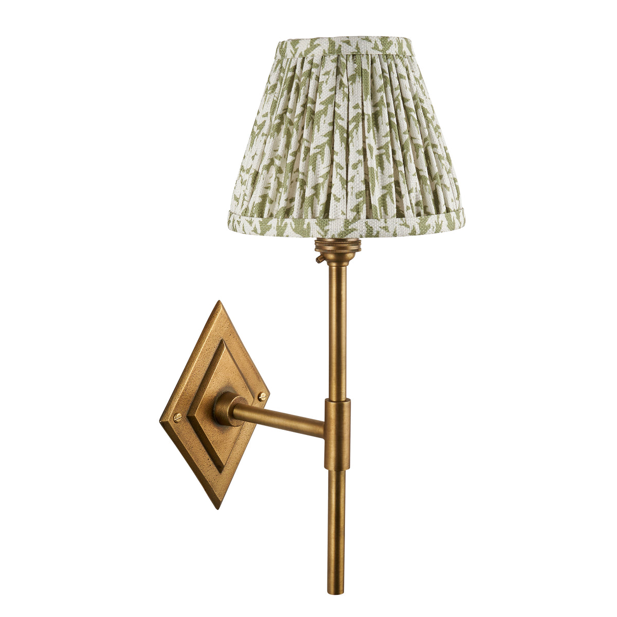 Diamond Tall Wall Light in Brass with Herb Garden Green 16cm Leaf Shade