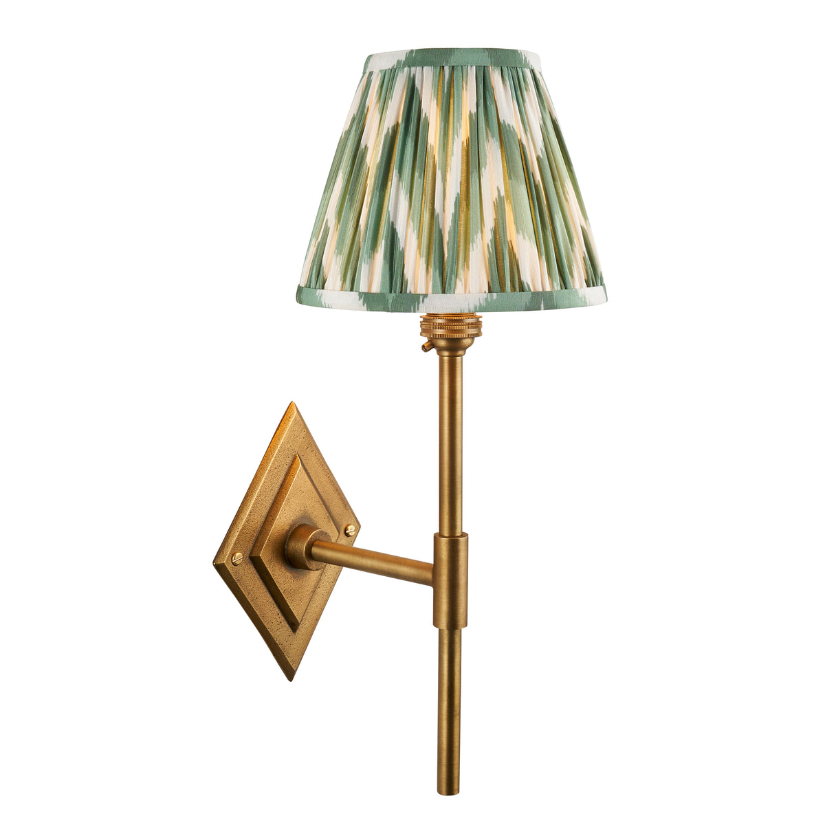 Diamond Tall Wall Light in Brass with Cotswold Green 16cm Zigzag Shade