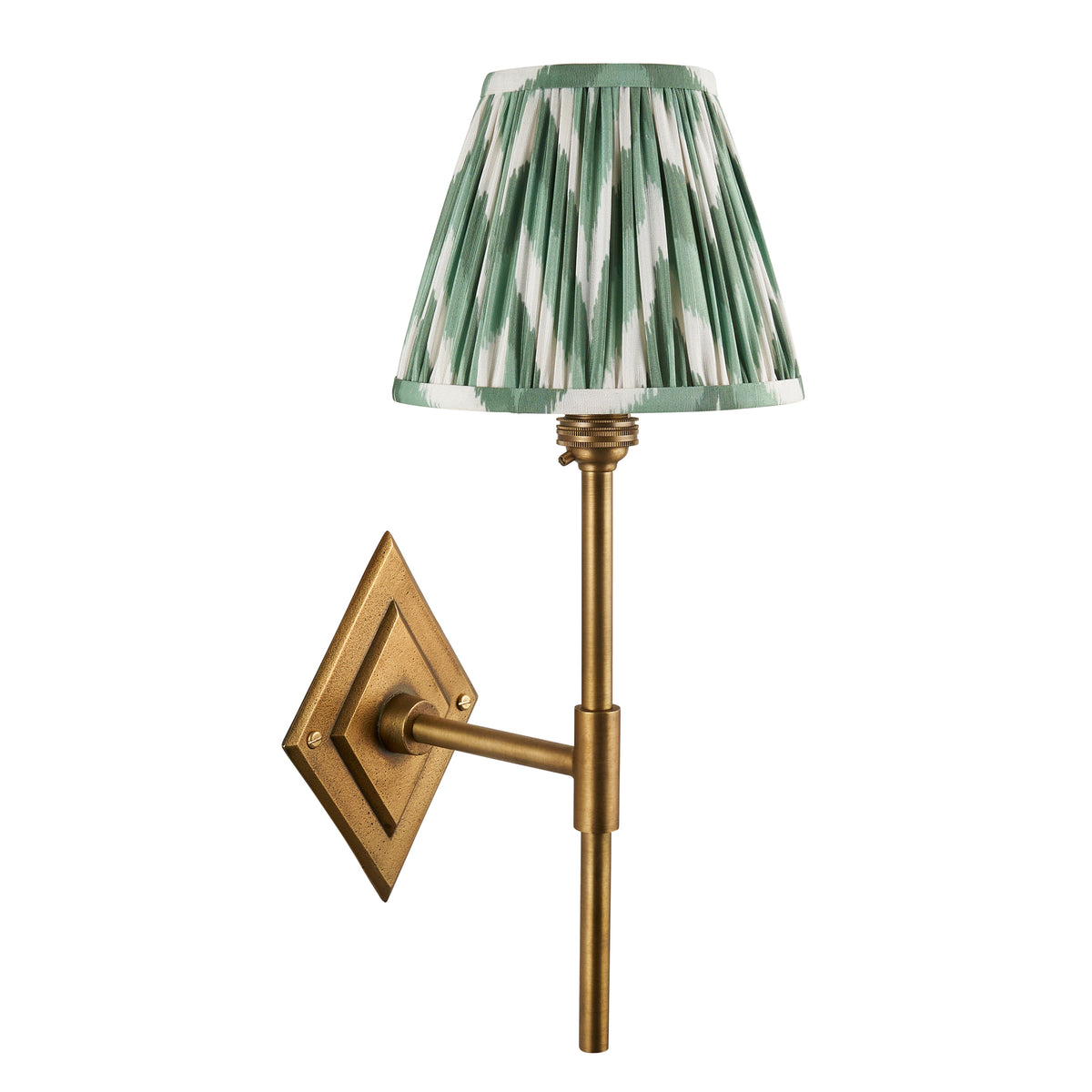 Diamond Tall Wall Light in Brass with Cotswold Green 16cm Zigzag Shade