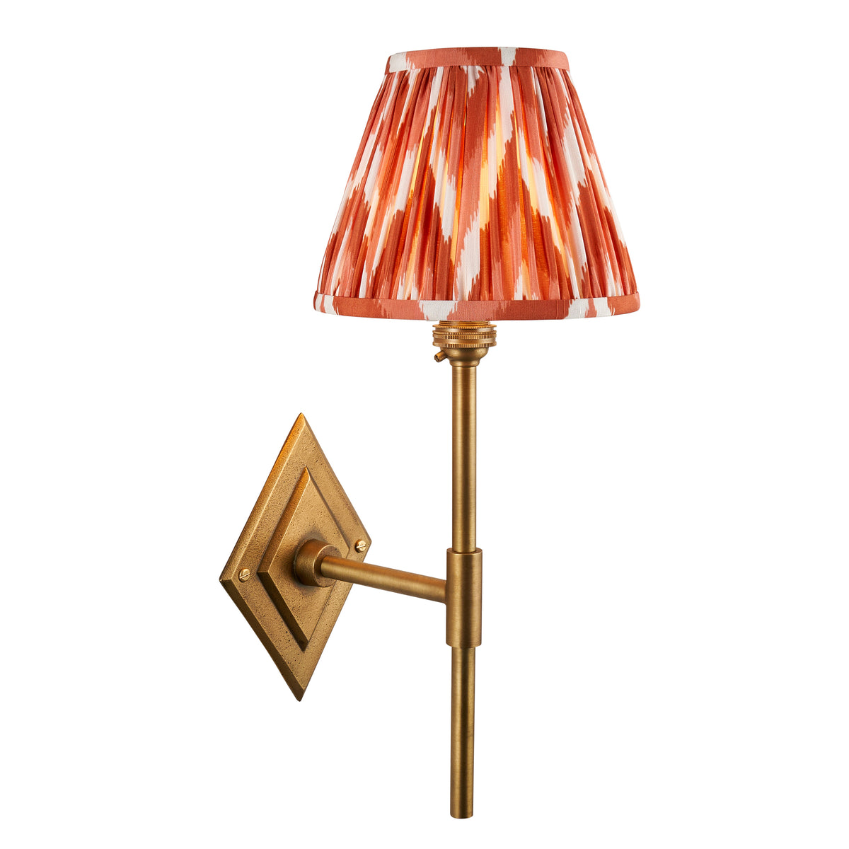 Diamond Tall Wall Light in Brass with Apricot Orange 16cm Zigzag Shade