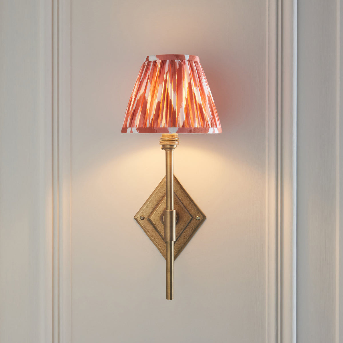 Diamond Tall Wall Light in Brass with Apricot Orange 16cm Zigzag Shade