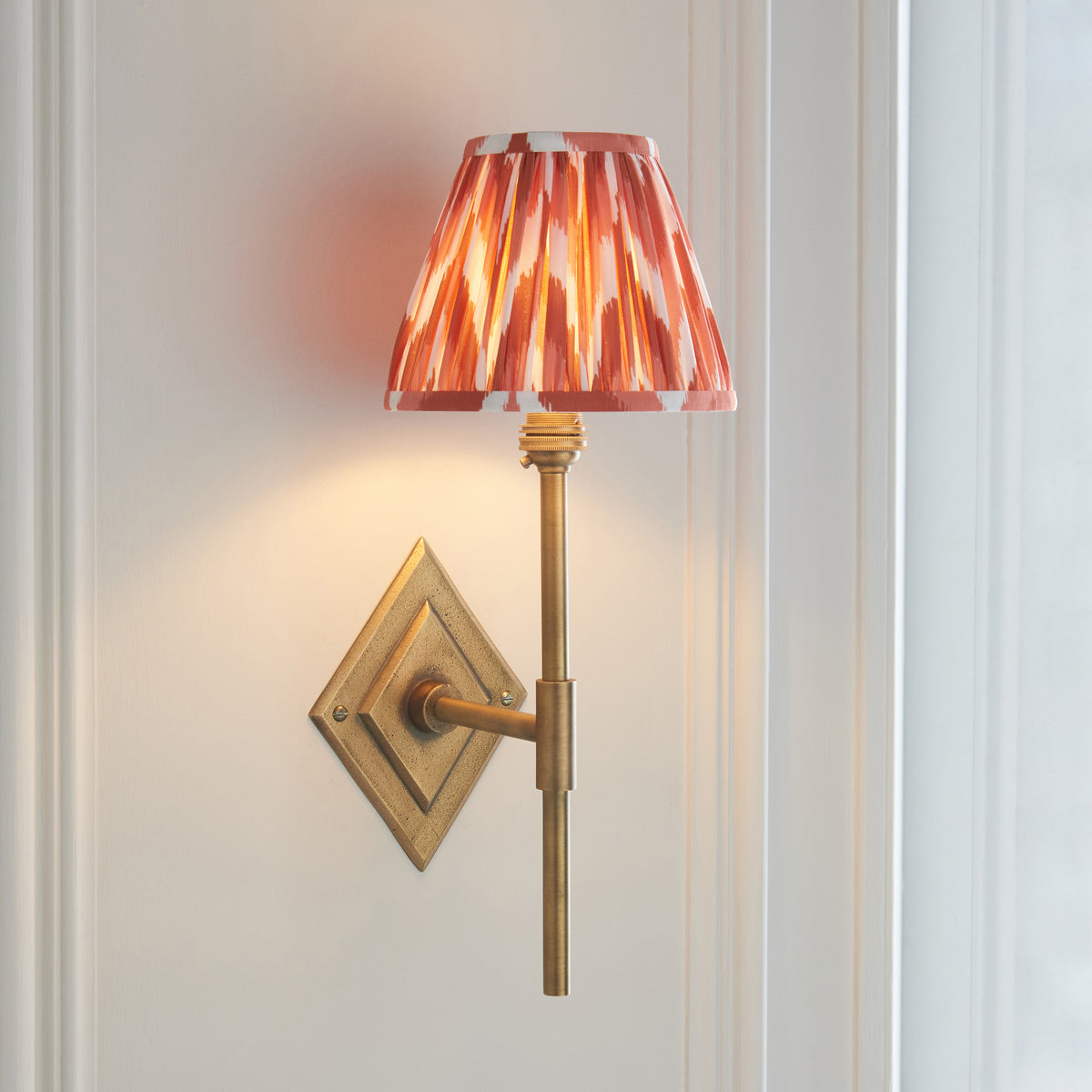 Diamond Tall Wall Light in Brass with Apricot Orange 16cm Zigzag Shade