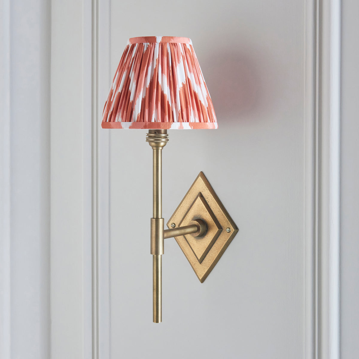 Diamond Tall Wall Light in Brass with Apricot Orange 16cm Zigzag Shade