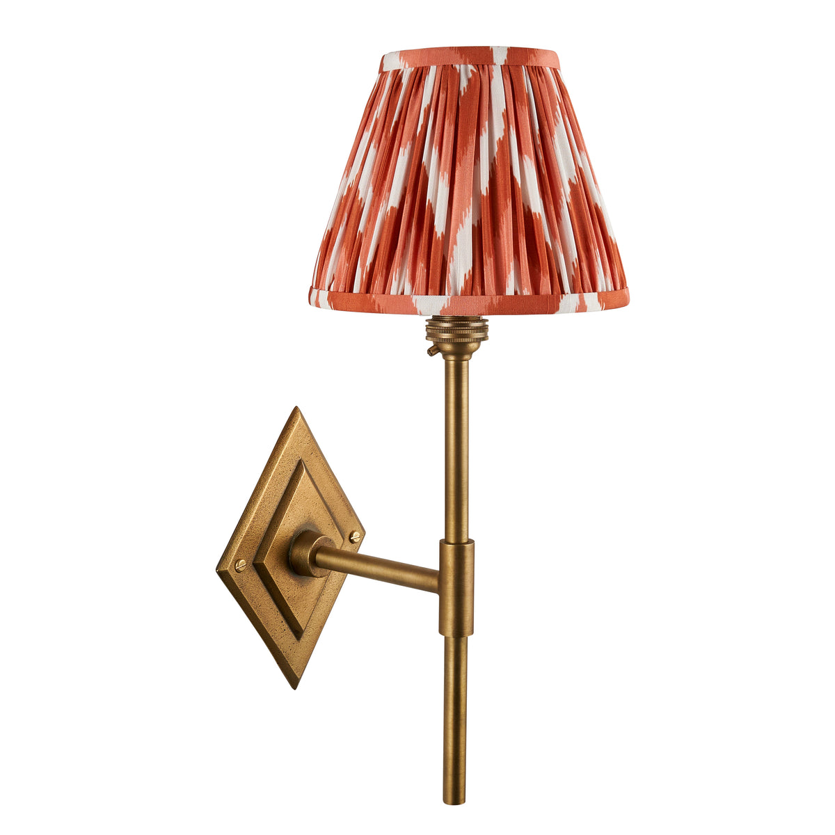 Diamond Tall Wall Light in Brass with Apricot Orange 16cm Zigzag Shade