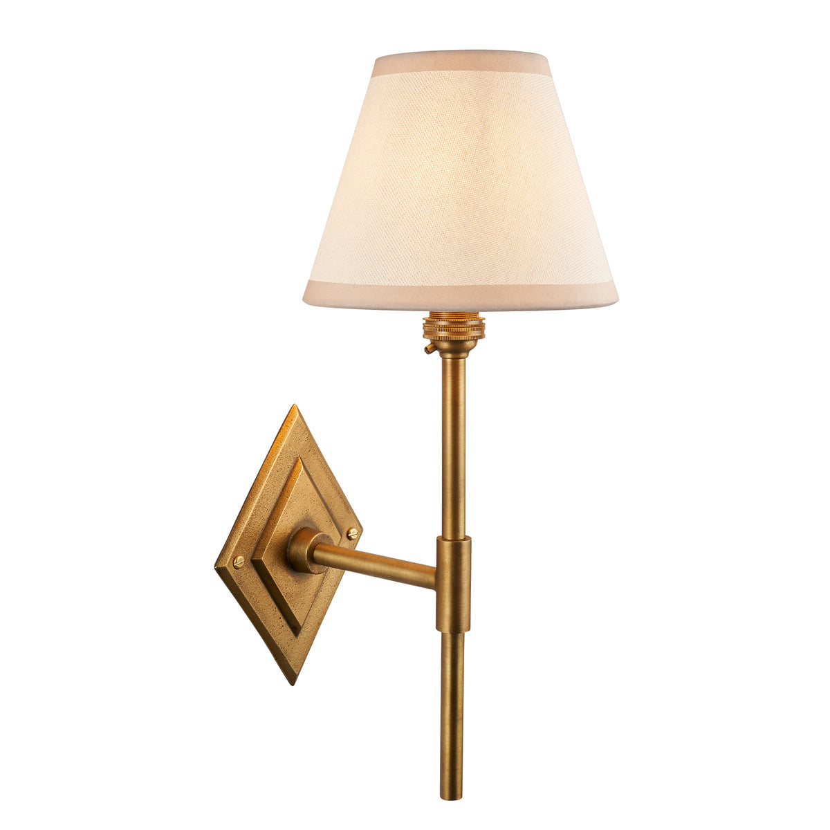 Diamond Tall Wall Light in Brass with Vintage & Almond White 16cm Ivy Shade