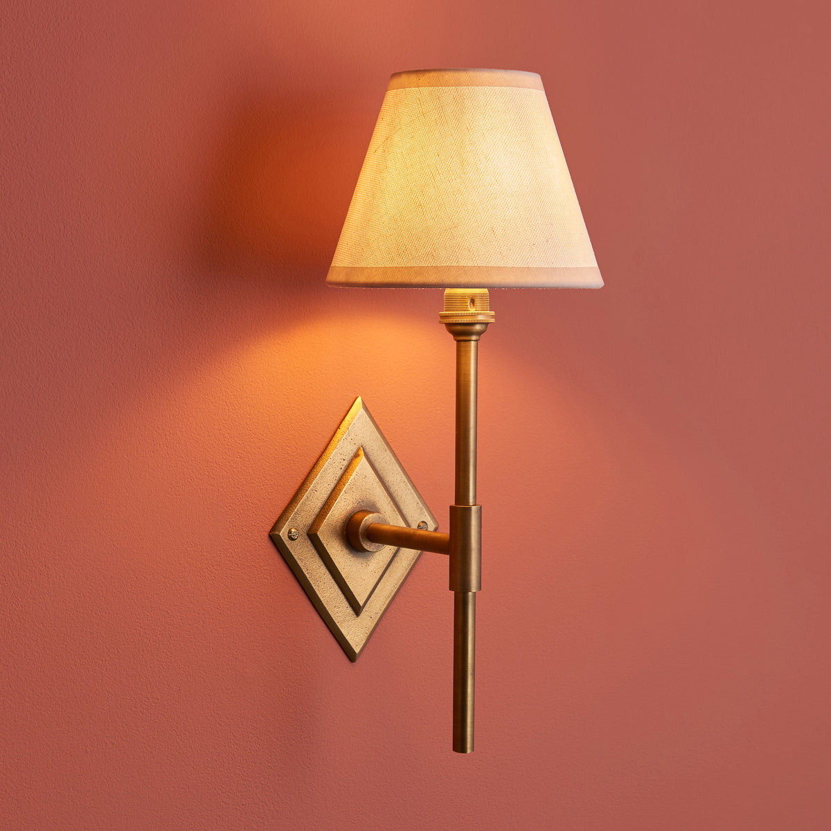 Diamond Tall Wall Light in Brass with Vintage & Almond White 16cm Ivy Shade