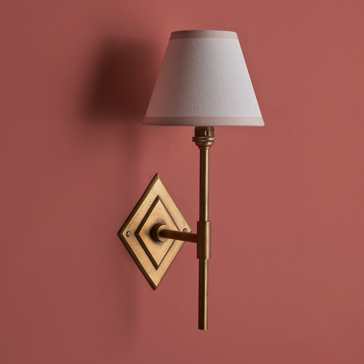 Diamond Tall Wall Light in Brass with Vintage & Almond White 16cm Ivy Shade