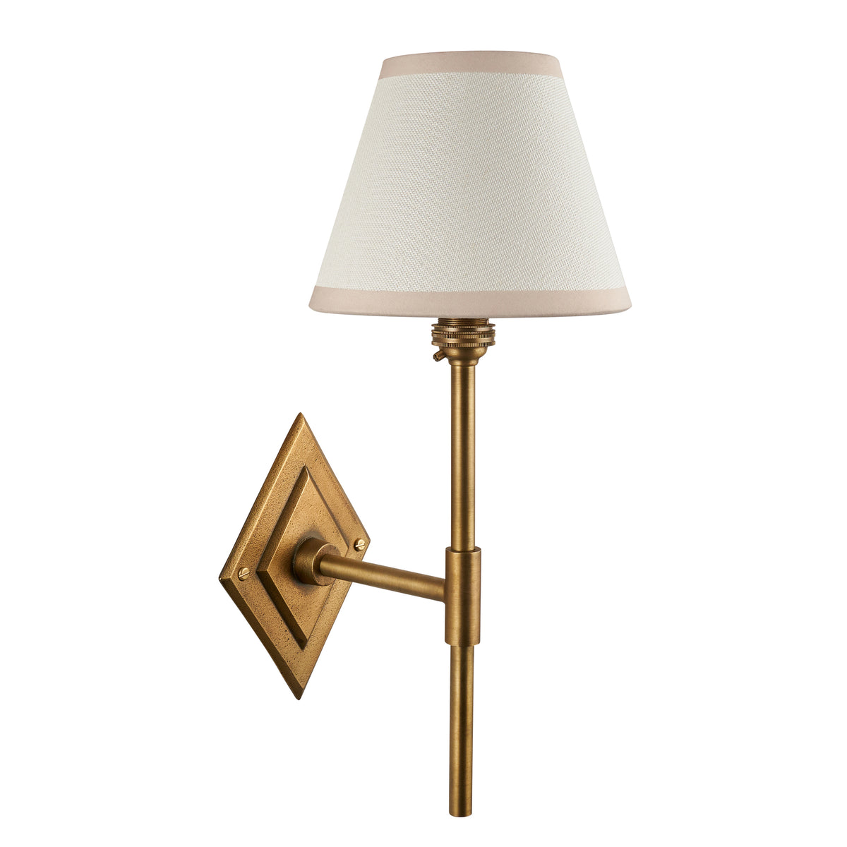 Diamond Tall Wall Light in Brass with Vintage & Almond White 16cm Ivy Shade