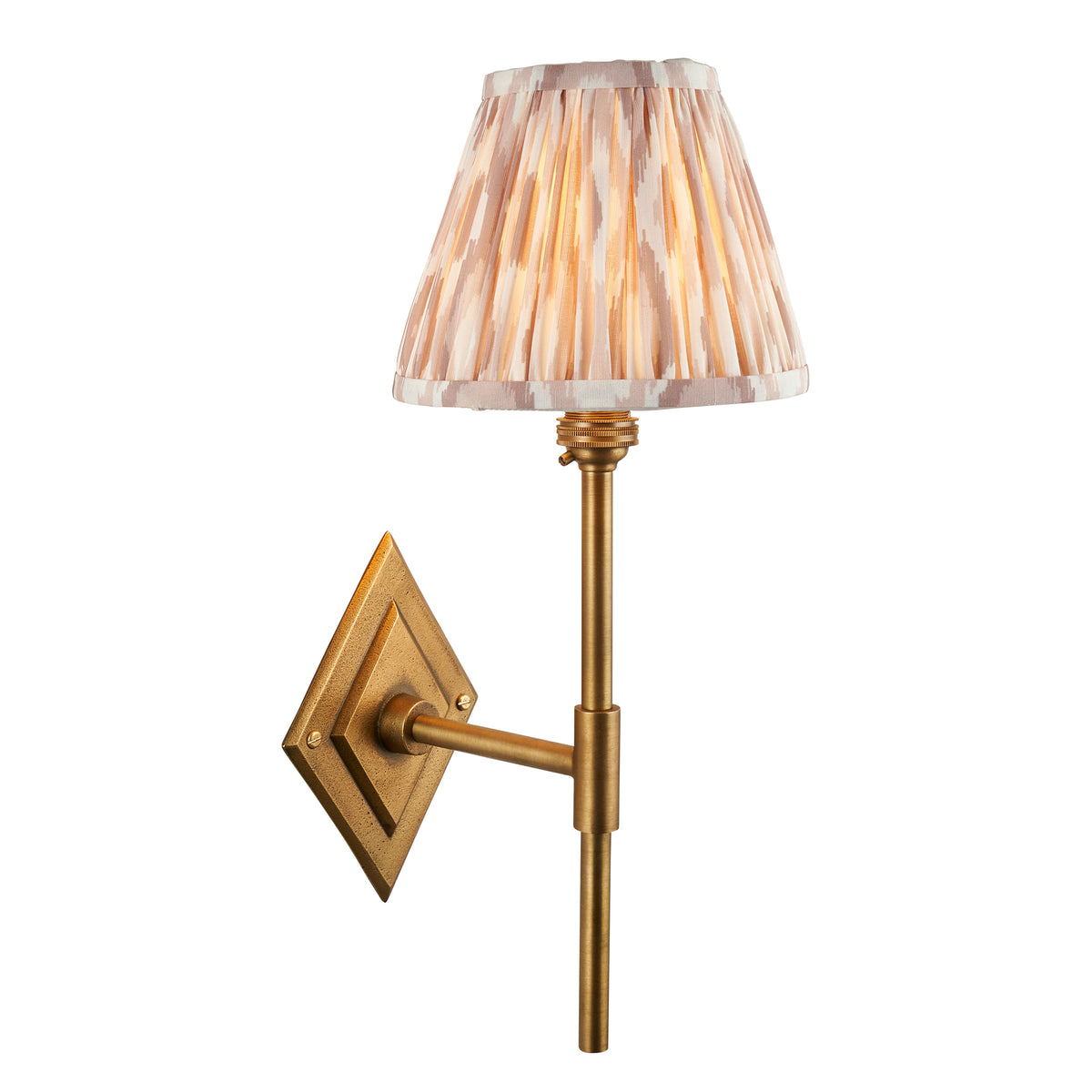 Diamond Tall Wall Light in Brass with Neutral 16cm Ikat Shade