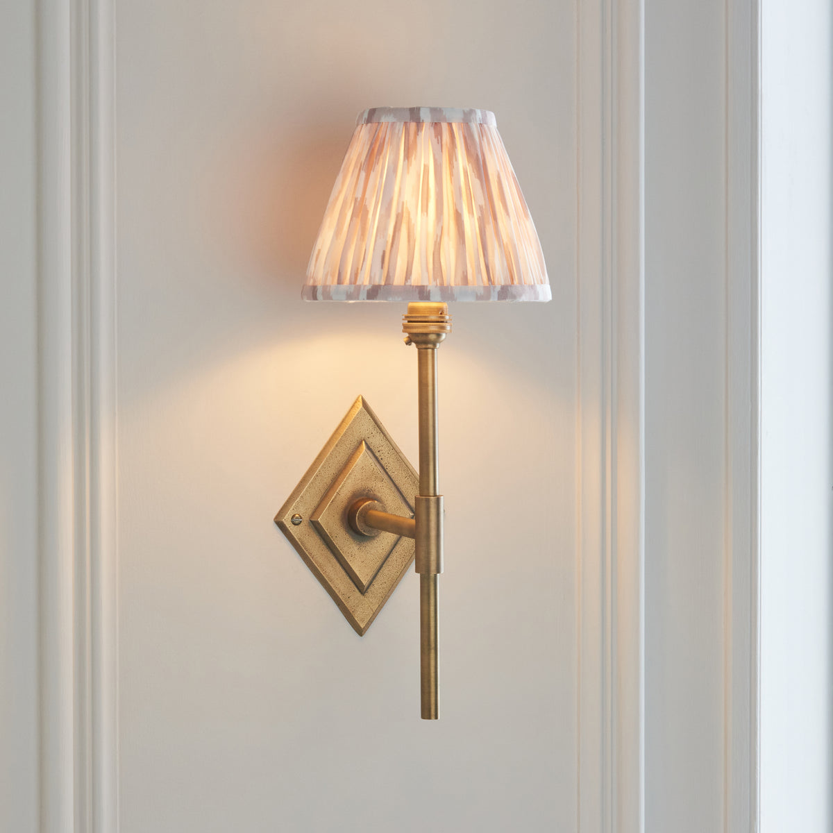 Diamond Tall Wall Light in Brass with Neutral 16cm Ikat Shade