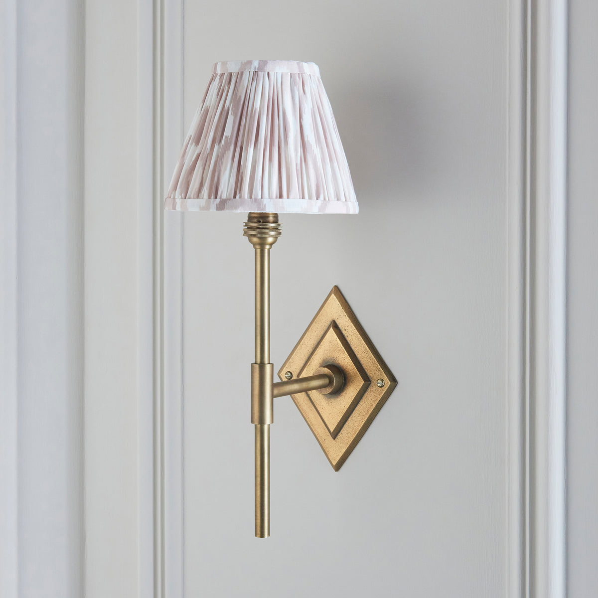 Diamond Tall Wall Light in Brass with Neutral 16cm Ikat Shade
