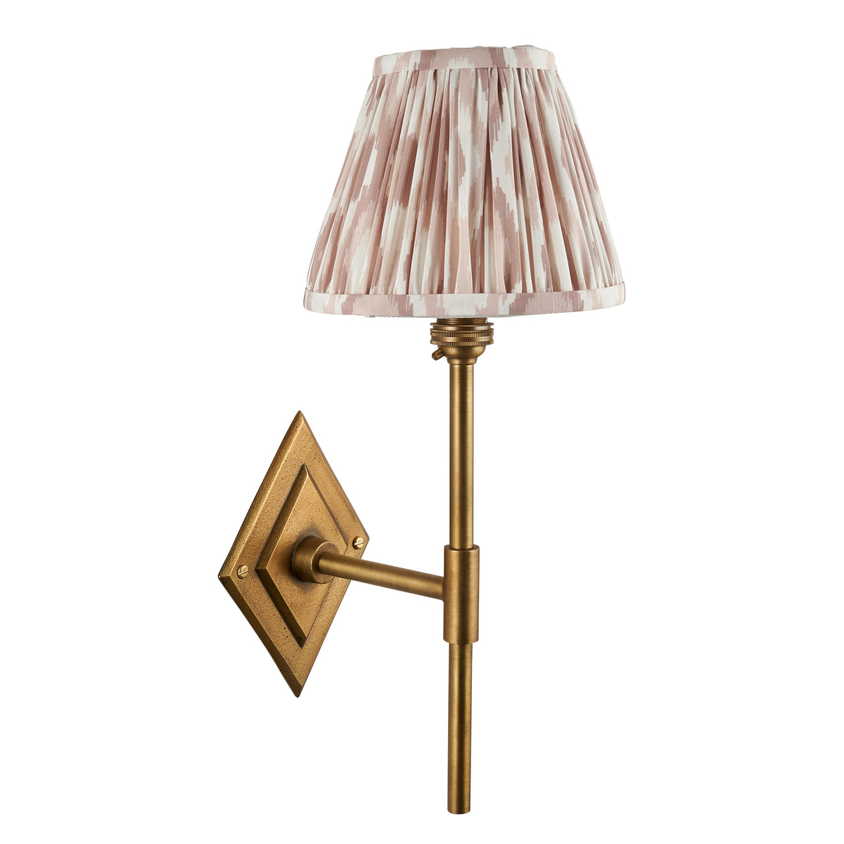 Diamond Tall Wall Light in Brass with Neutral 16cm Ikat Shade