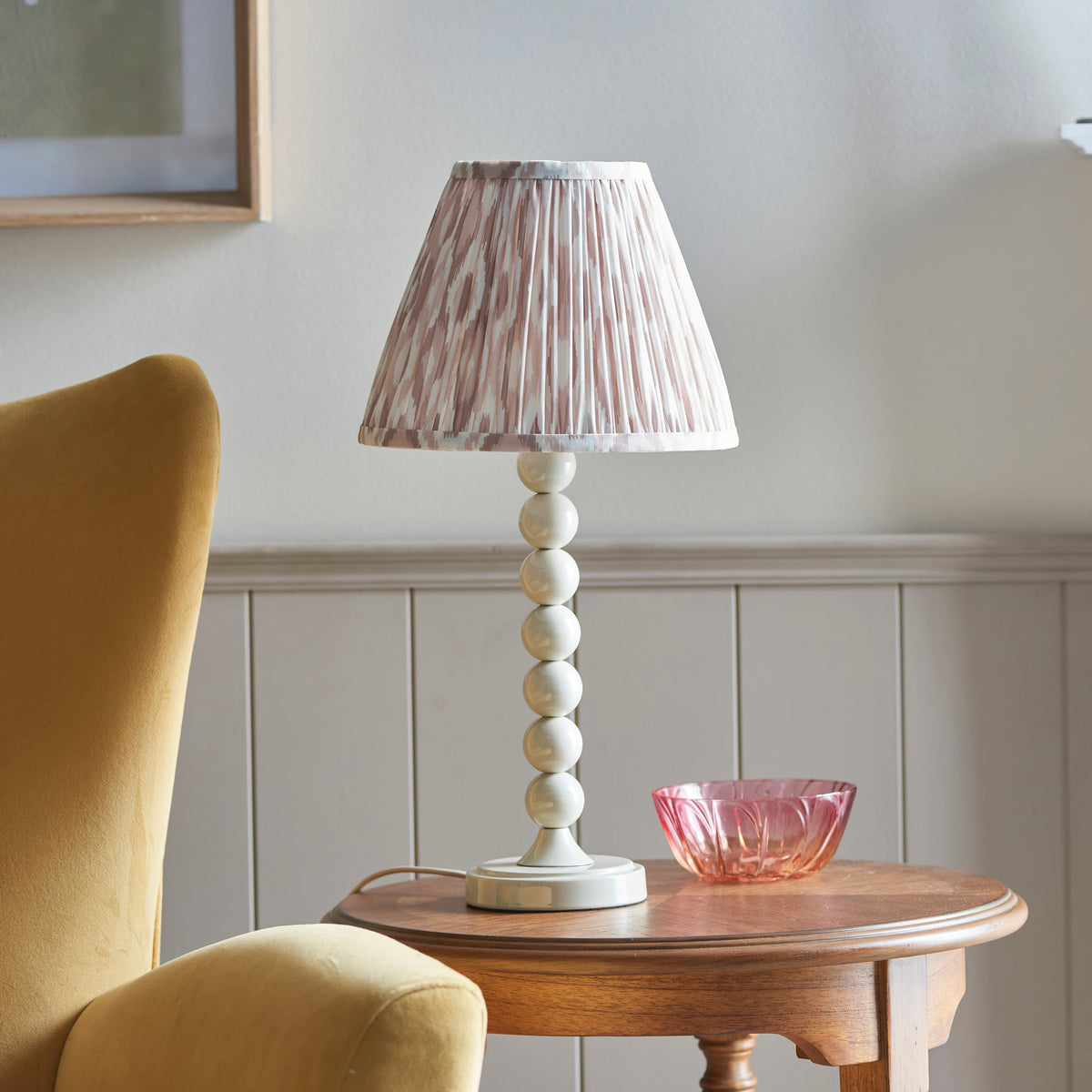Higgledy Table Lamp in Almond White with Neutral 25cm Ikat Shade