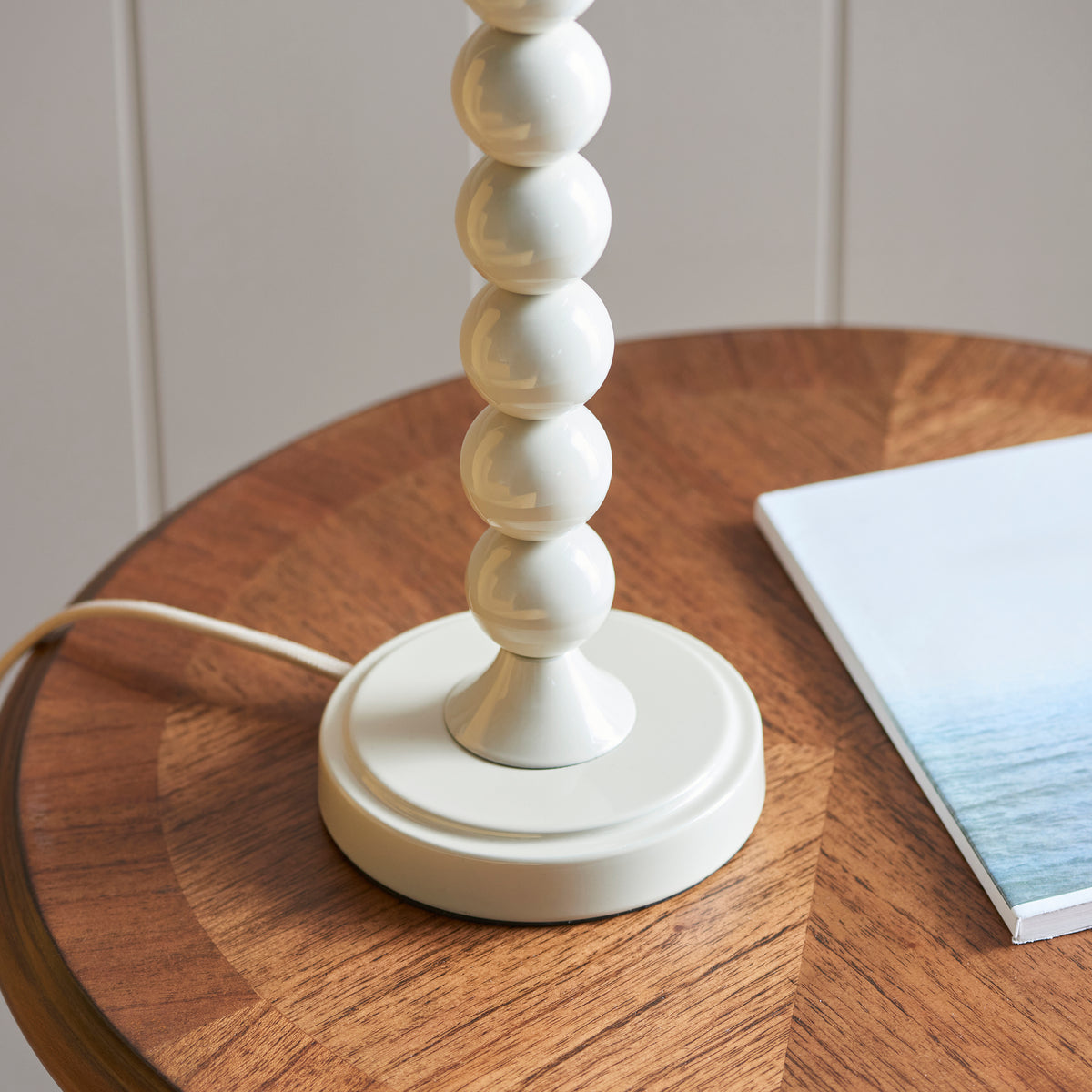 Higgledy Table Lamp in Almond White with Neutral 25cm Ikat Shade